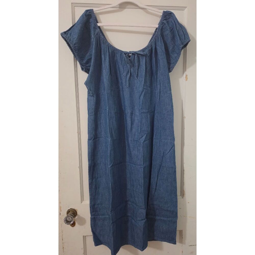 Old Navy Short-Sleeve Midi Dress lightweight chambray denim fabric XL Petite NWT